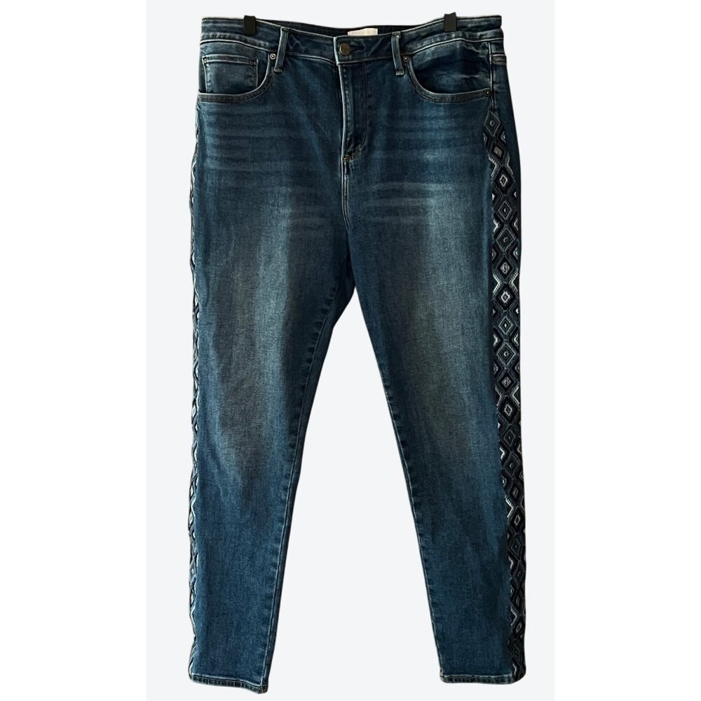 Driftwood Size 32 High Rise Jackie Geometric Side Panel Blue Jeans 32" x 27"